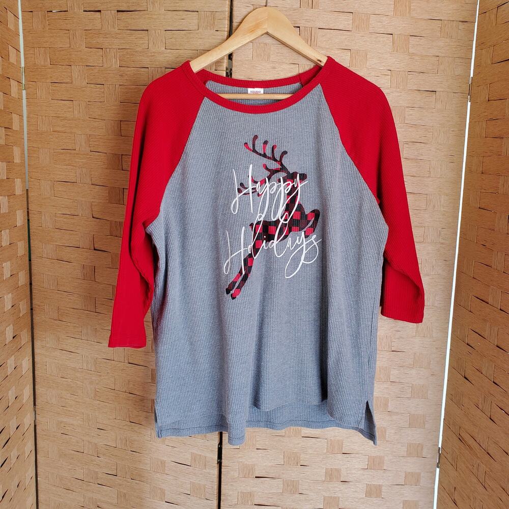 Holiday Time Top Size XL (16-18) Waffle Knit 3/4 Sleeve
